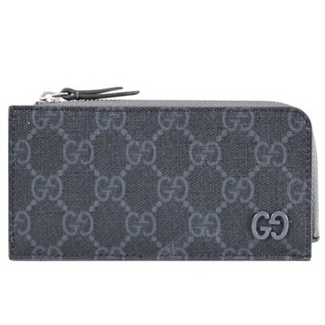 GUCCI GG Supreme 霧面GG LOGO塗層印花L型拉鍊零錢包(深灰)