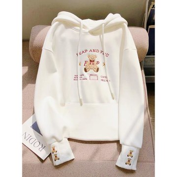 奶系穿搭2026秋冬新款美式復古小熊刺繡衛衣女加絨寬松小個子外套