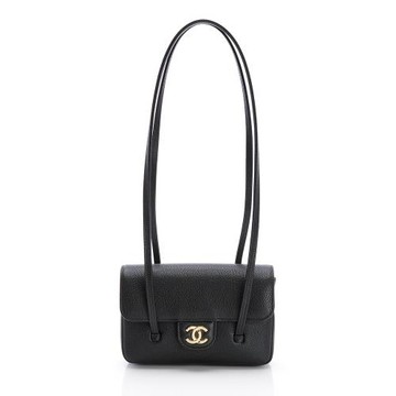 CHANEL香奈兒 Preppy coco MINI皮革背帶單肩包 翻蓋肩背(黑/金雙C)