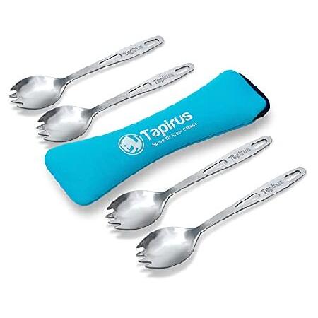 Tapirus Stainless Steel Classic Sporks Set of Save Space When Camping, Hiking or Backpacking Heavy Duty Fire Proof Metal Tool Long Handle, Reu