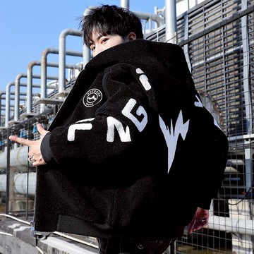 羊羔毛棉衣男士2021新款秋冬季顆粒絨外套男青少年潮牌寬松棉襖子