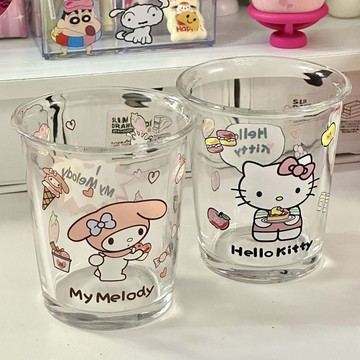 Kitty水杯🎀 美樂蒂杯子可愛咖啡玻璃杯ins家用高顏值水杯卡通果汁牛奶杯喝水