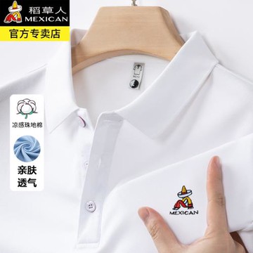 稻草人男士短袖T恤夏季薄款寬松中年爸爸體恤上衣純棉翻領POLO衫