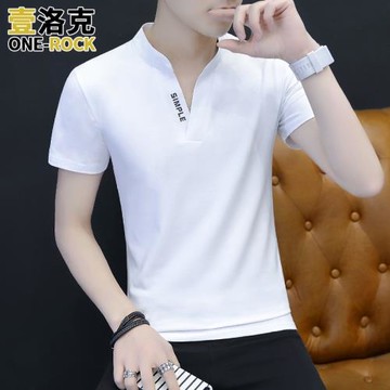 2件】夏裝男士短袖t恤白色潮流純棉丅小衫上衣服體桖男裝V領潮牌