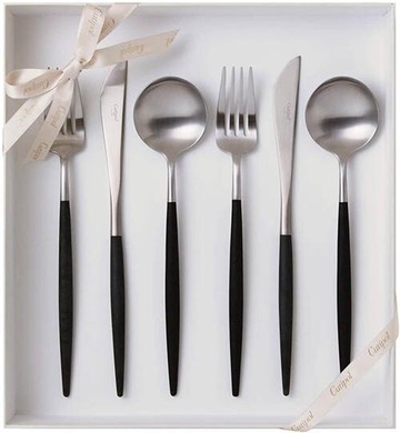 Cutipol【日本代購】葡萄牙 GOA系列餐具 黑色/亞光銀晚餐6件套