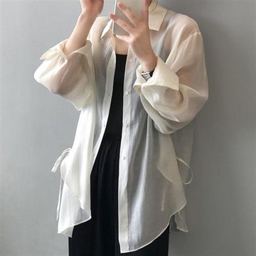 【米蘭精品】現貨+預購 法式寬鬆襯衫上衣長袖罩衫T恤大碼休閒女裝-寬鬆防曬女上衣3色74ma37