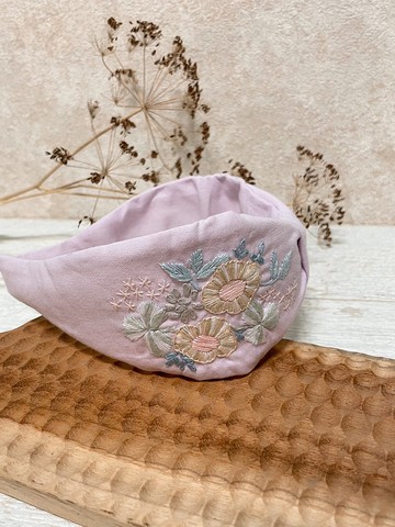 刺繡髮箍-變葉(寬粉紫)