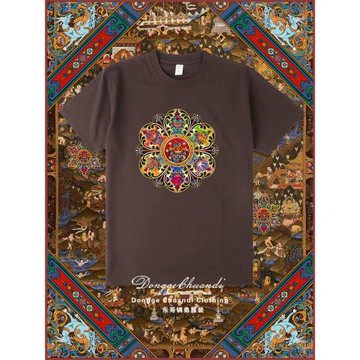 吉祥七寶圖重磅純棉短袖T恤2025新款夏季印花寬松男女同款半袖衫