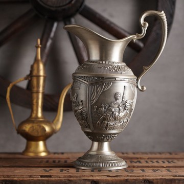德國雙人牌WMF '17世紀畫家作品'百年浮雕錫製酒壺/古董