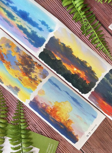 灼跡 夕焼けの空 赤く染まる雲 PET 和紙膠帶 巨畫幅