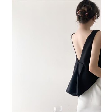 (免運)黑色背心女夏外穿設計感小眾短款后背蝴蝶結露背辣妹吊帶上衣