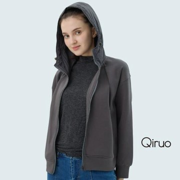 【Qiruo 奇若】秋冬專櫃灰造型外套7161E拉鍊連帽外套