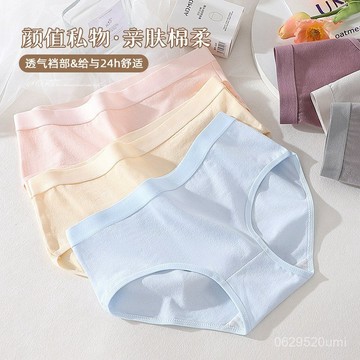 今天買明天到】32支精梳棉中腰純棉內褲女簡約純色全棉襠少女生三角內褲  B35 HHO