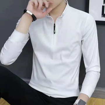 新品【秋冬】POLO衫男士春秋季拉鍊長袖t恤青年休閒翻領修身大碼高檔上衣