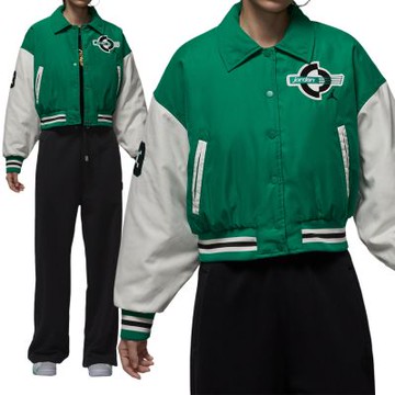 Nike As W J Brk Varsity Jkt Fill 棒球外套 女款 白綠色 短版翻領 HV0404-365