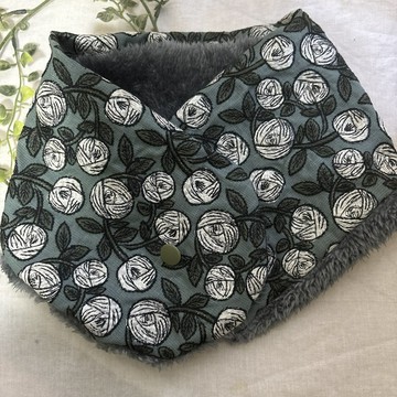 手作☆頸圈 北歐亞麻 綠色 薔薇刺繡 毛絨