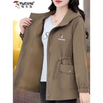 啄木鳥風衣外套女2025春秋新款洋氣中年媽媽寬松短款春裝連帽上衣