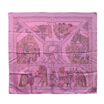 HERMES  La Danse du Cheval Marwari馬爾瓦里馬圖騰真絲方巾/領巾(90CM-粉紅色)
