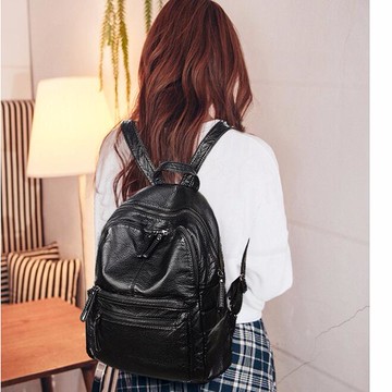 大容量真皮雙肩後背包女 雙肩包女韓版學院風百搭大容量學生書包背包大容量潮包
