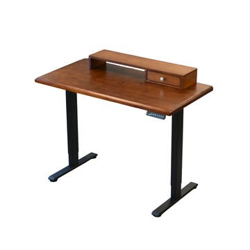 IHouse-嗨 書桌! 智能聲控+雙電機+實木+電腦架 120cm工學電動升降桌 (兒童書桌/辦公桌/書桌/站立桌/電腦桌/成長桌)黑桌腳/象牙白