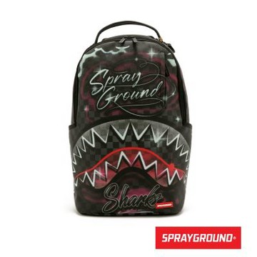 SPRAYGROUND-草寫英文藝術鋸齒鯊大容量後背包-黑色
