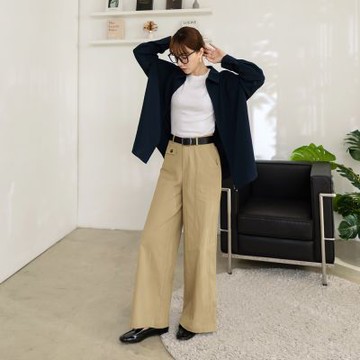 OB嚴選中大尺碼-棉質袋蓋裝飾後腰鬆緊寬褲《BA7908》