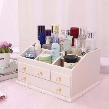 整裝木質梳妝臺首飾品盒 歐式田園大容量梳妝盒桌面化妝品收納盒