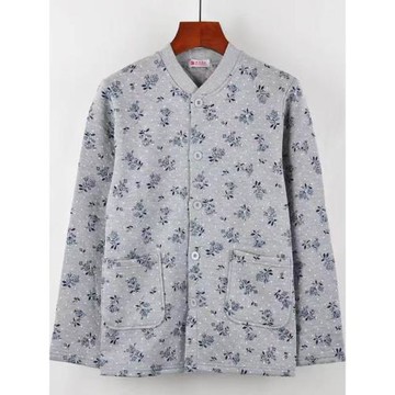 女士保暖上衣純棉三層保暖內衣中老年開衫夾棉保暖衣全棉保暖單件