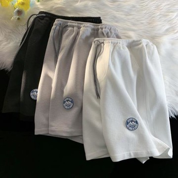 華夫格休閑短褲男夏季港風寬松大碼闊腿大褲衩韓版潮流五分中褲子