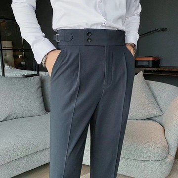 西裝褲 男士西裝褲 西裝褲男 休閒褲 休閒西裝褲 西褲男 九分修身小腳褲 夏季複古高腰商務西褲 純色直筒休閒長褲 長褲男
