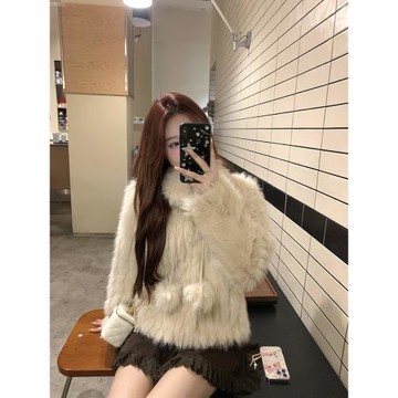 富家千金皮毛一體毛毛外套女短款高級感小香風環保皮草上衣秋冬款