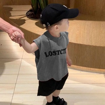 🍀AY🍀 男童背心 中小男童無袖套裝 男童背心短褲套裝 純棉兩件套 夏季兒童純棉帥氣字母無袖背心 男童薄款兩件套