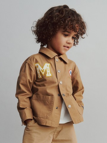 男幼童裝 Gap x Disney迪士尼聯名 Logo純棉刺繡翻領外套-卡其色