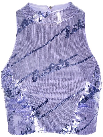 ROTATE - mock-neck sequin cropped tank top - women - Recycled Polyester/Elastane/Recycled Polyester - 38 - Purple
