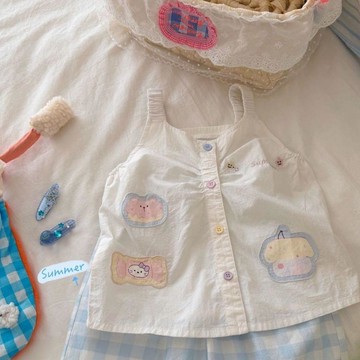 🎀biubiu童裝🎀韓版女童褲子夏季新款巨好看小女孩可愛卡通藍色休閒格子長褲