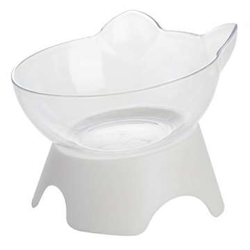 寵毛連線 貓造型寵物護頸碗 透明傾斜 18度黃金角度 弧形碗壁  白色  1個