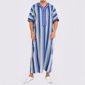 Men's clothing summer embroidered robe 夏短袖長袍衫大碼