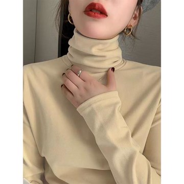 雙面德絨高領打底衫女秋冬新款加厚上衣長袖t加絨洋氣內搭堆堆領