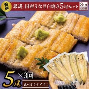 ふるさと納税 AD-60-1　食べきりサイズ！国内産うなぎの白焼（酒蒸し）5尾×3回　計1725g以上 茨城県行方市