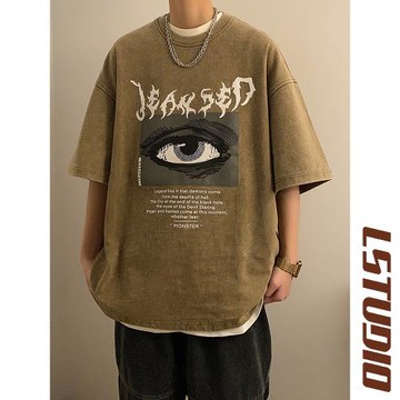 水洗做舊t恤男夏季薄款五分袖上衣美式復古重磅短袖男士半袖體恤