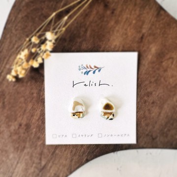 【再販】都會風 金繼 耳環/耳夾/無耳洞耳夾 海陶 海玻璃 天然石 斑點碧玉 玻璃 棕色 白色 金色