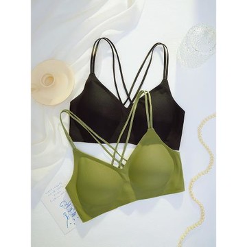 無痕內衣女無鋼圈交叉美背舒適一體式薄款透氣光面3d軟支撐文胸