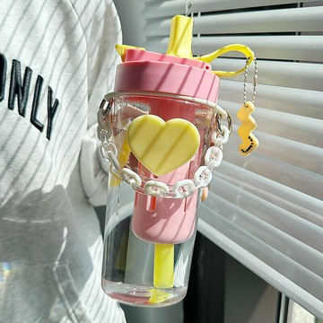水杯女生高颜值可爱带茶隔大肚杯水壶耐高温夏天爱心吸管塑料杯子