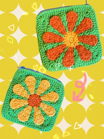 撞色立體花朵多用途收納包