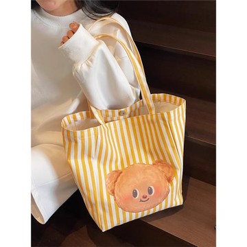 ins黃油小熊帆布托特包包女大容量新款慵懶風休閑通勤旅行單肩包