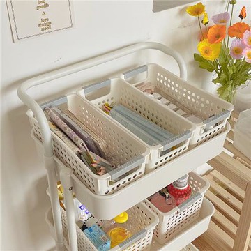 *番茄森森*日式收納籃桌面收納筐塑料鏤空浴室廚房雜物推車置物籃