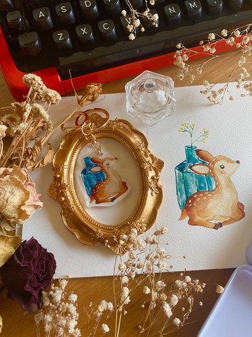 Zoesforest森林復古文具鑰匙圈-小鹿古董墨水瓶