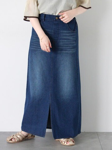 前開岔刷色口袋牛仔長裙(FF43L0L0180) - ehka sopo