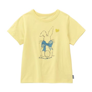 日本千趣會 - 天竺棉印花短袖上衣-蝴蝶結兔子-黃