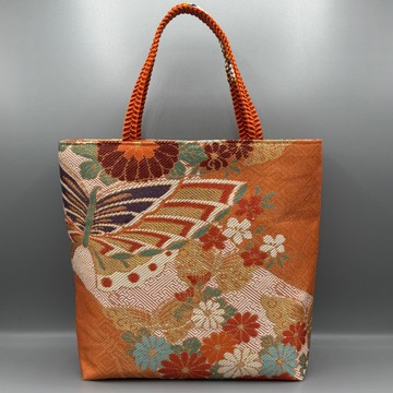 和服 腰帶 腰帶繩 手工 托特包 改造 橘色 蝴蝶